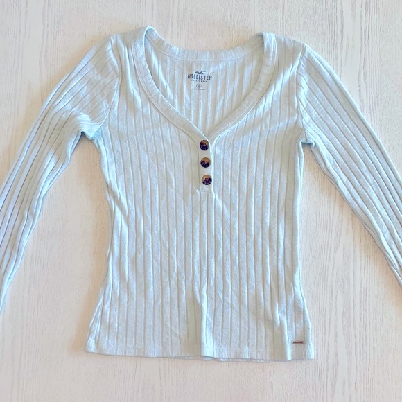 Hollister Mint Button Long Sleeve Ribbed Shirt Sz L - Picture 1 of 3